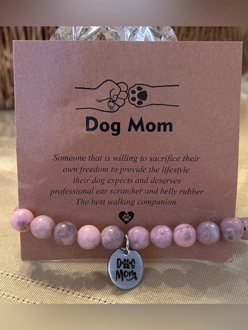 Dog Mom Beaded Bracelet - Pink Stone with Charm